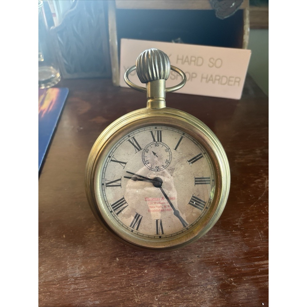 Thomas & Ross Brass Desk Clock W/ Stand & Alarm - Works Vintage